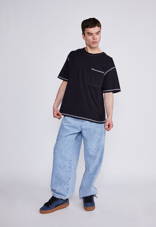 Polera Hombre Negro Hilo Contraste Sioux